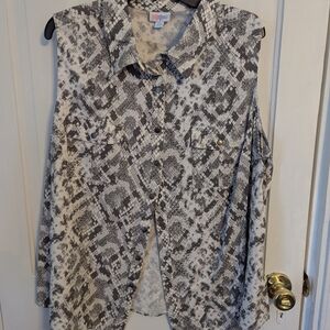 LuLaRoe Boxy Sleeveless Notched Collar Top in Gray and White